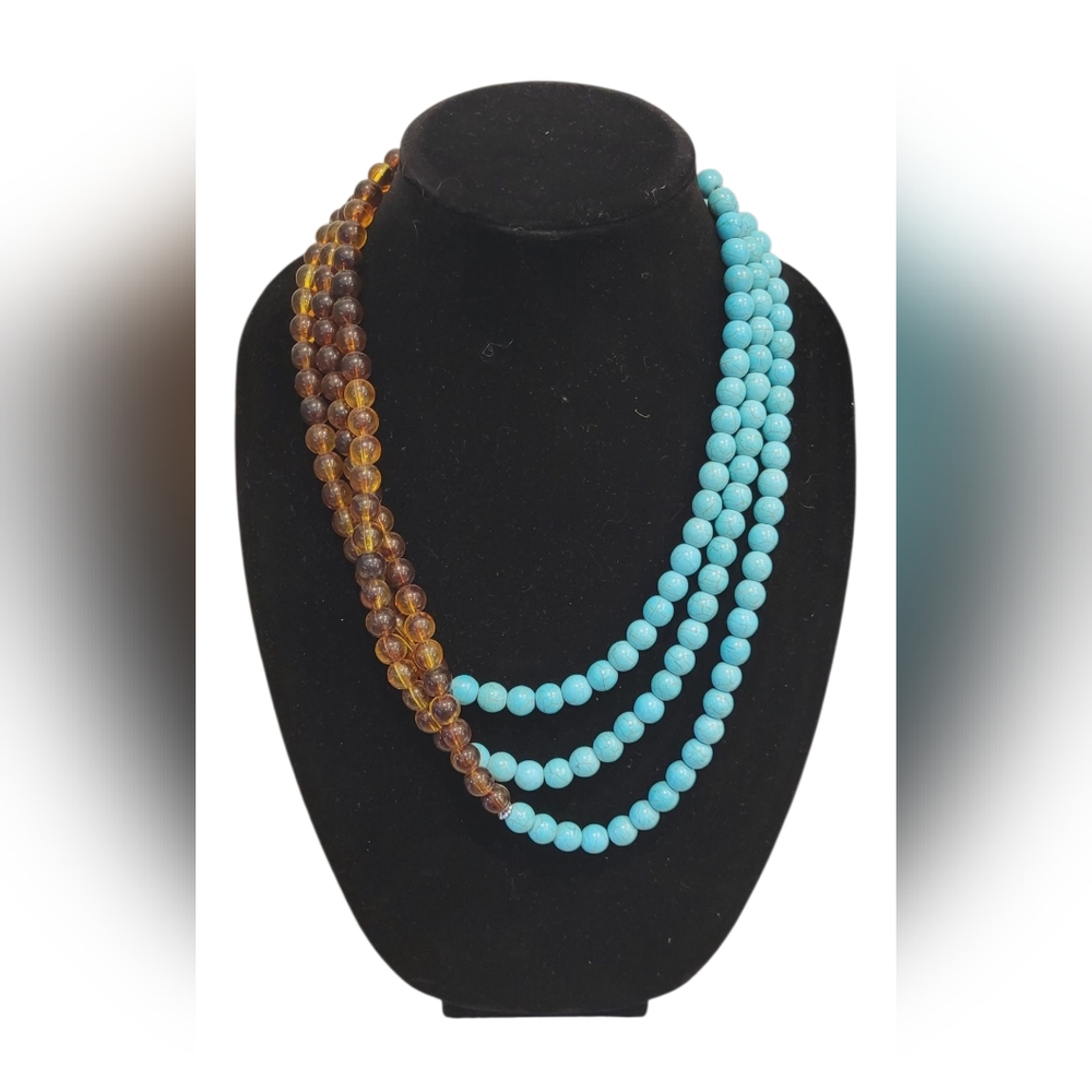 Elegant Multi-Strand Necklace in Blue and Brown